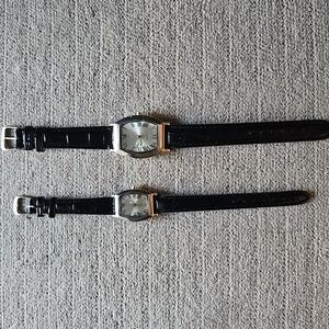 SKC His and Hers Black Leather Strap Watches #1